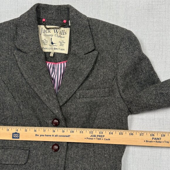 Jack Wills Tailored Blazer Herringbone Gray Wool Three Button Front Size 6 - Picture 7 of 12